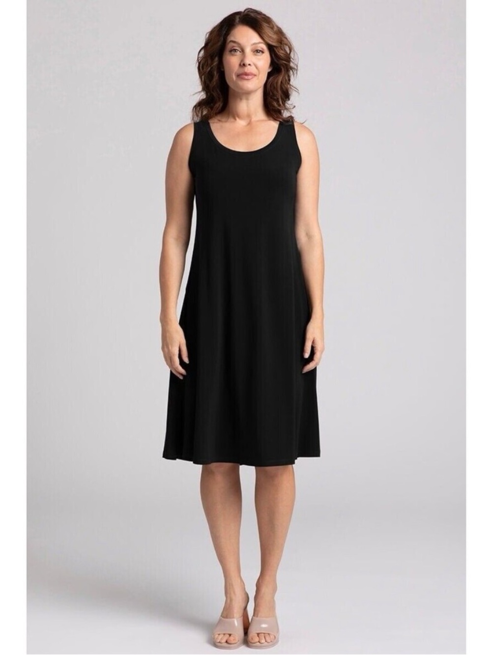 Sympli Nu Tank Lagenlook Dress Size 18 Slinky Jersey Black A Line‎ Sleeveless